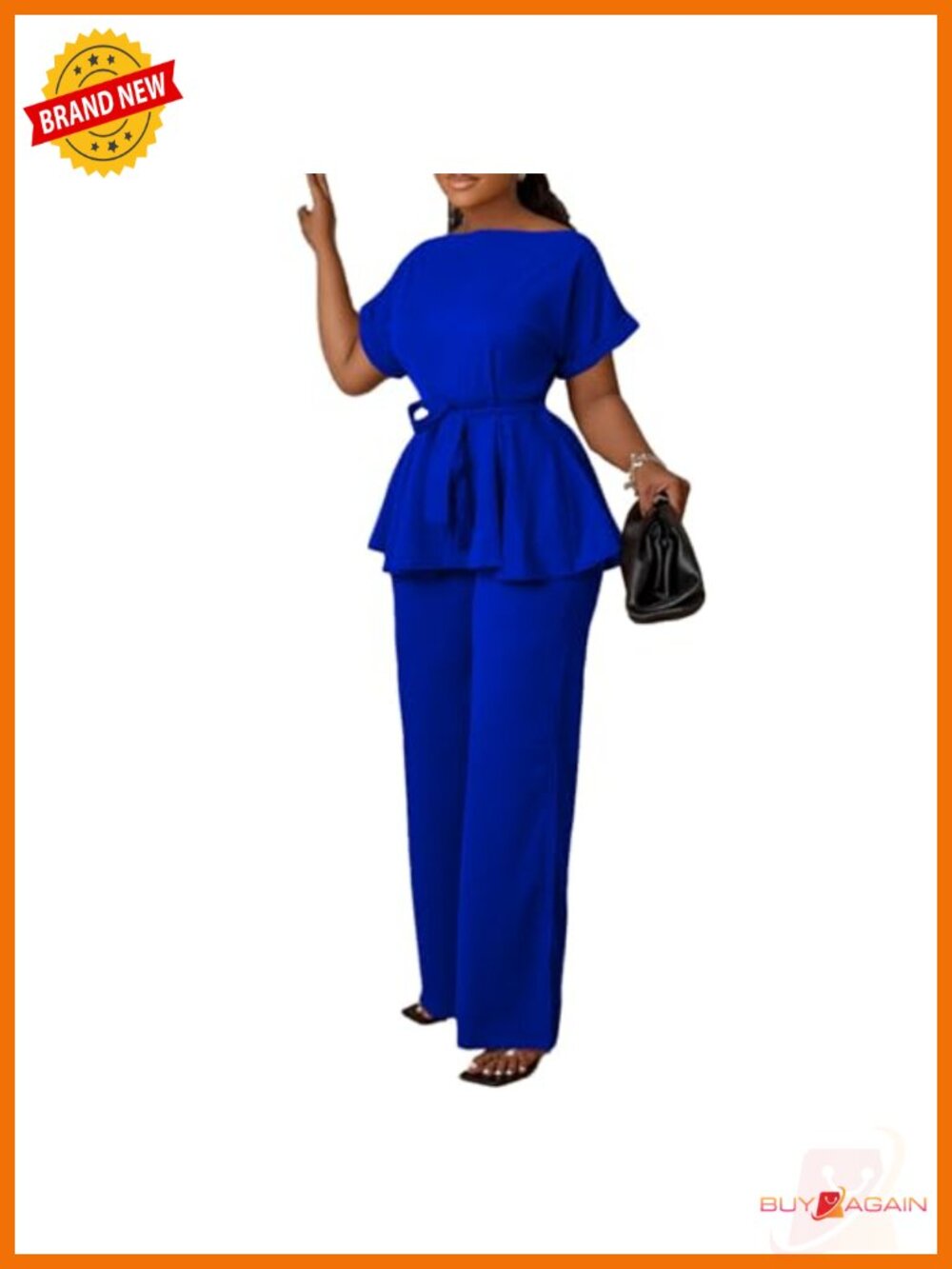 2 Piece Pants Set Peplum Top High Waisted Flared Pants Business Casual